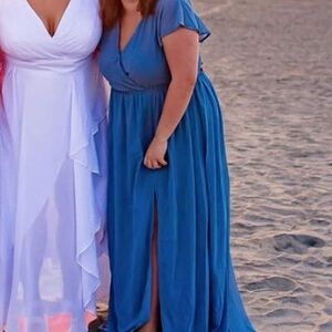 Lulu's Elegant White and Vibrant Blue Maxi Dresses